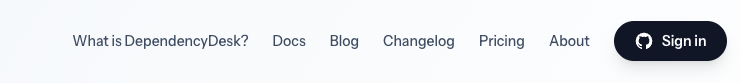 DependencyDesk top navigation with the Sign in button
